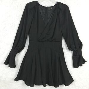 Do+Be‎ Womens Dress Mini Black Witchy Blouson Sleeve V Neck Goth Edgy M New
